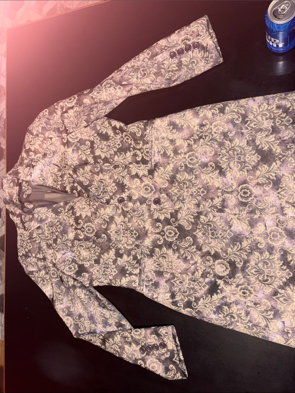 Insight Lavender Gray Floral Jacquard Button-Front Top